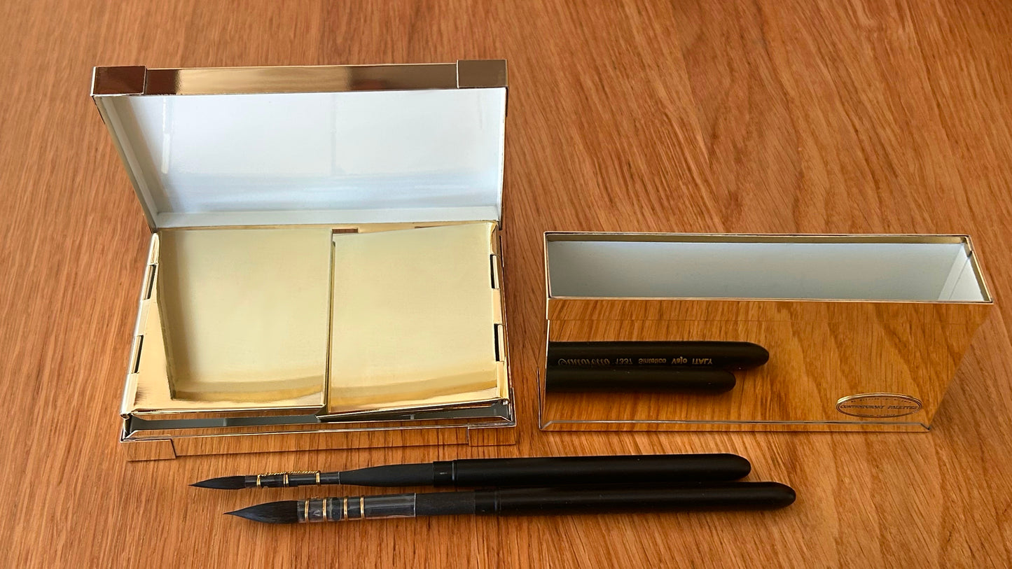 Travel brass paint box with water container