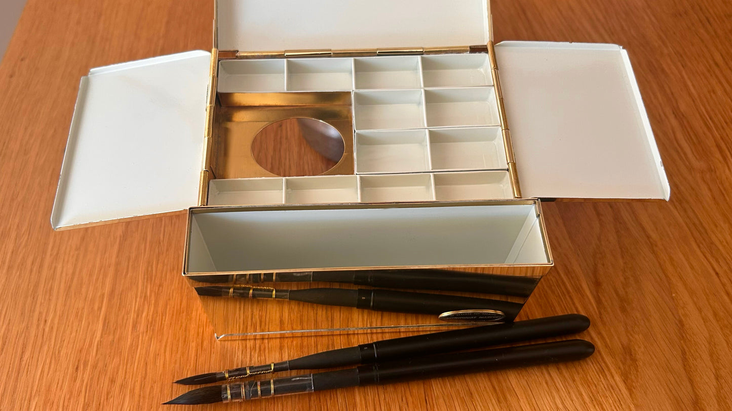 Travel brass paint box with water container