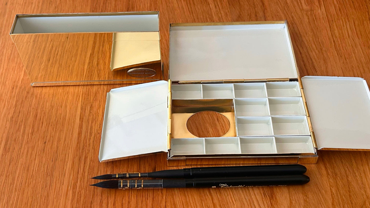 Travel brass paint box with water container